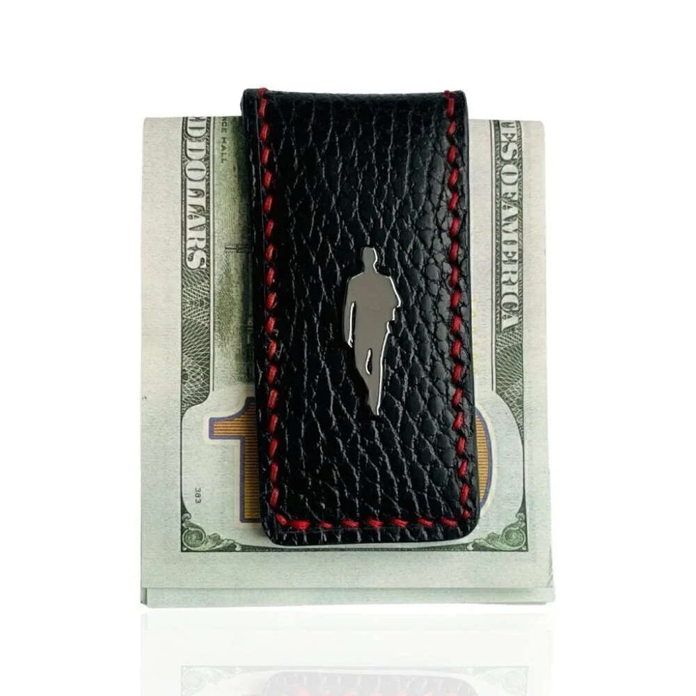 Hand Crafted Leather Money Clip, Strong Magnet, Accessory for Men (Black)